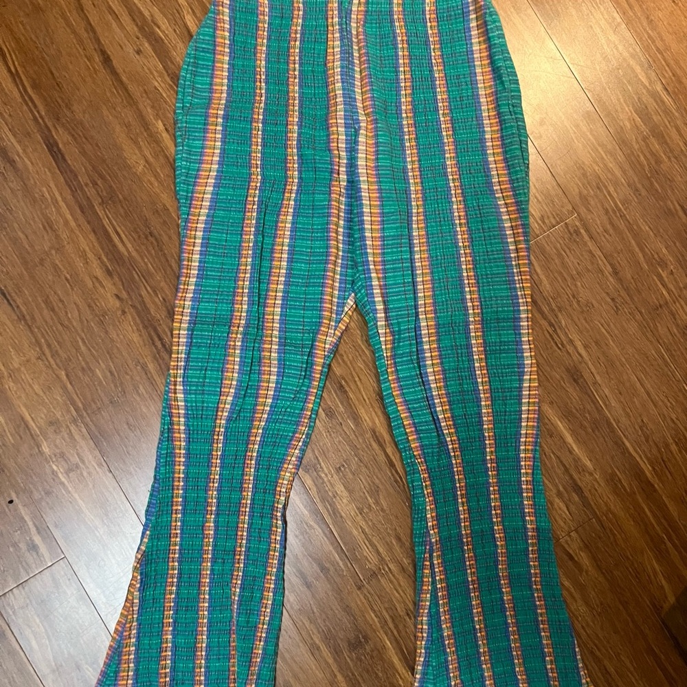 Free People Green Stripped Flare Pants
